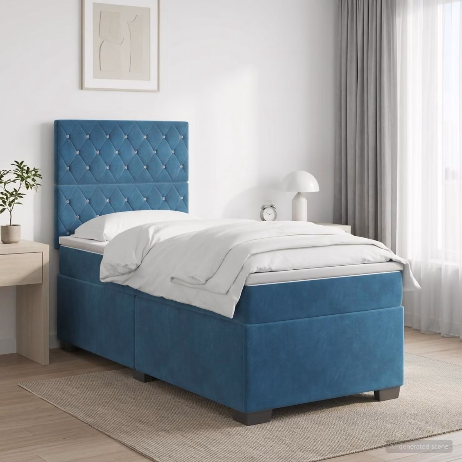 Letto box spring con materasso ibrido vidaXL in velluto blu, L 200 cm x L 80 cm