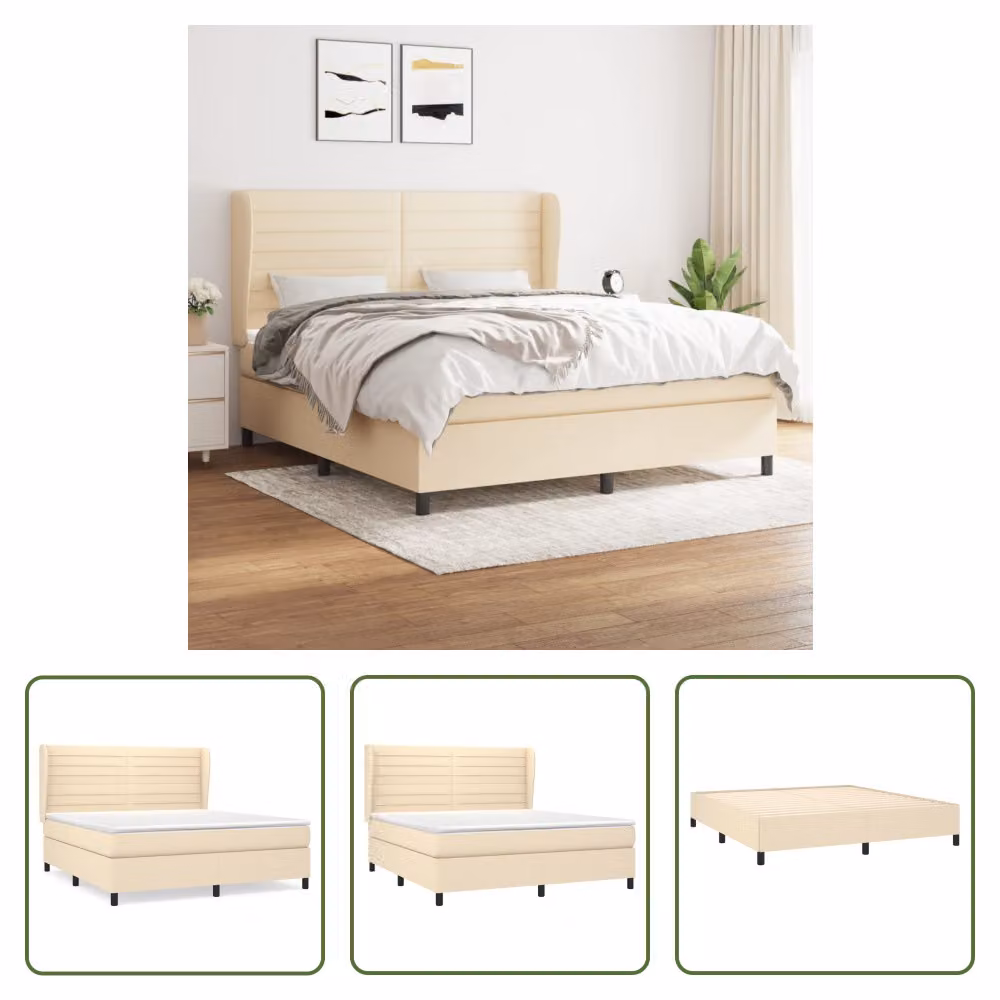 The Living Store Letto a molle con materasso crema 180x200 cm in tessuto