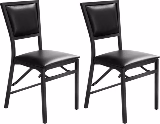 Set di 2 sedie pieghevoli da bancone con schienale alto, imbottite in ecopelle nera e telaio in metallo DESIGN IN – 1