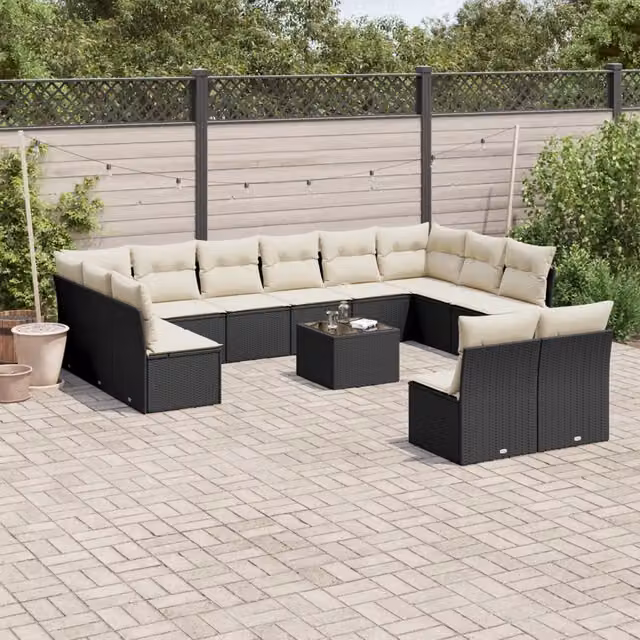 Set di Divani da Giardino Moderno VIDAXL in Polyrattan Nero con 13 Pezzi e Cuscini – 1