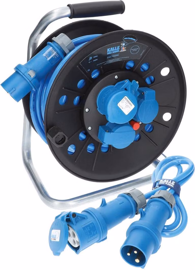 KALLE DAS KABEL avvolgicavo da campeggio CEE H07RN-F 3G 2,5 mm² 230V 16A Extreme Blue IP44 25 metri in set con cavo di collegamento 1,5 metri
