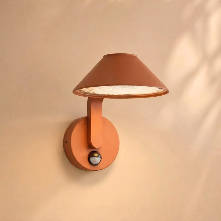 Applique da esterni LED Lindby Capelo, color argilla, Ø 20 cm, con sensore Capelo, Terracotta, Alluminio, Moderno, Applique da esterni