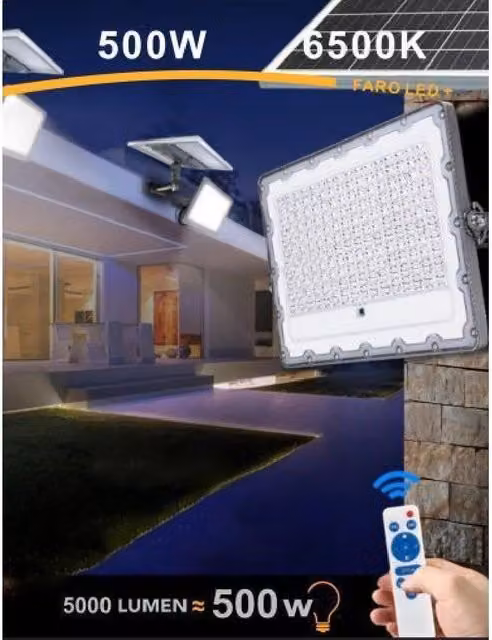Trade Shop - Faro Led 500 W Crepuscolare Con Pannello Energia Solare Telecomando Ip65 Sl-500w -