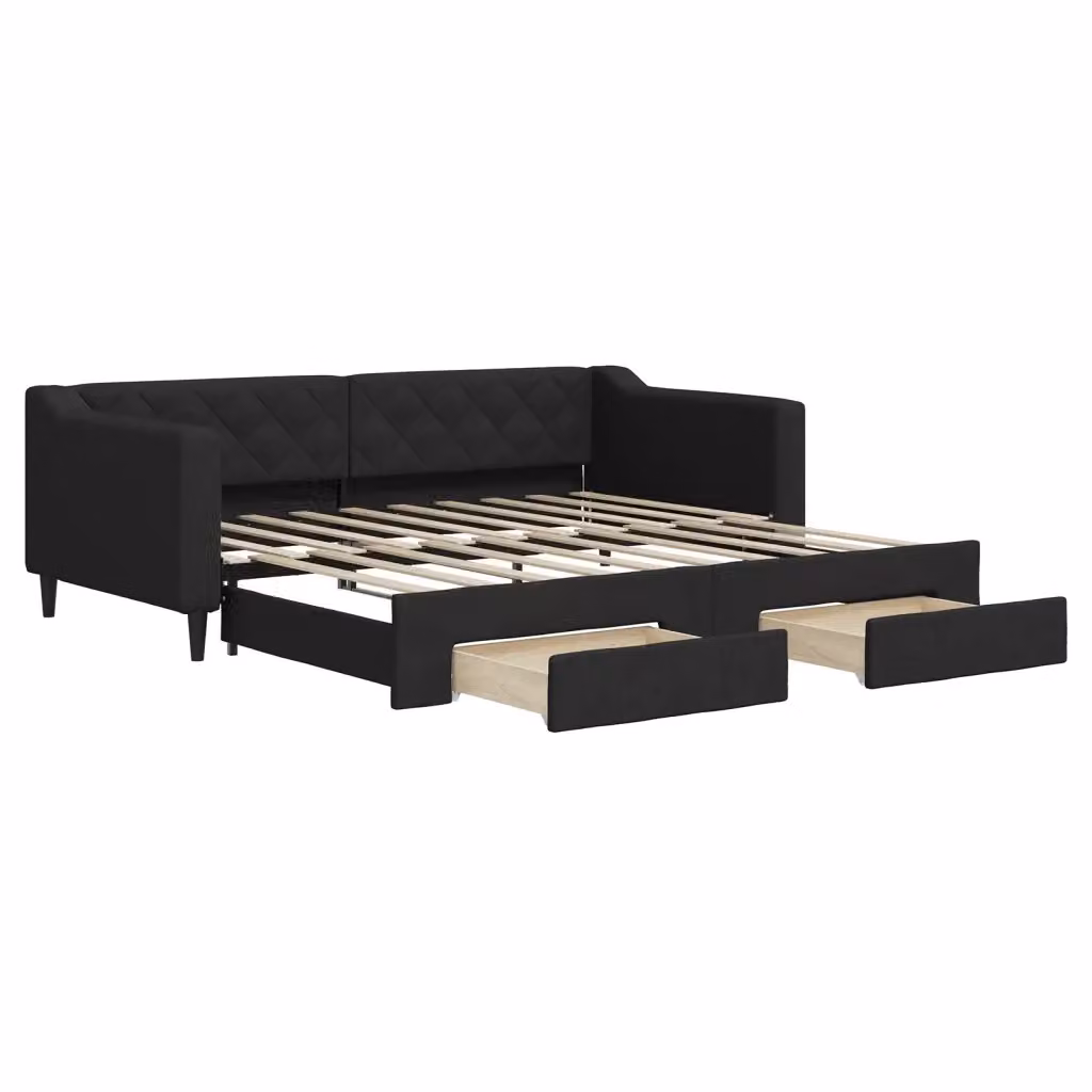 Divano Letto Estraibile con Cassetti vidaXL in Tessuto Nero per Soggiorno e Camera da Letto L/P/H: 90 x 190 cm – 2
