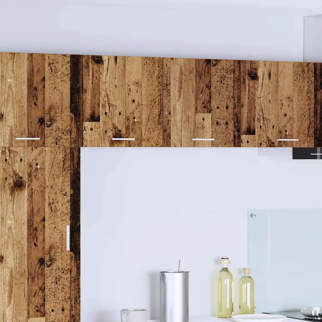Set di 2 pensili da cucina vidaXL in legno ingegnerizzato, design moderno, colore bianco e marrone, con ante a battente e ripiani interni, da appendere al muro