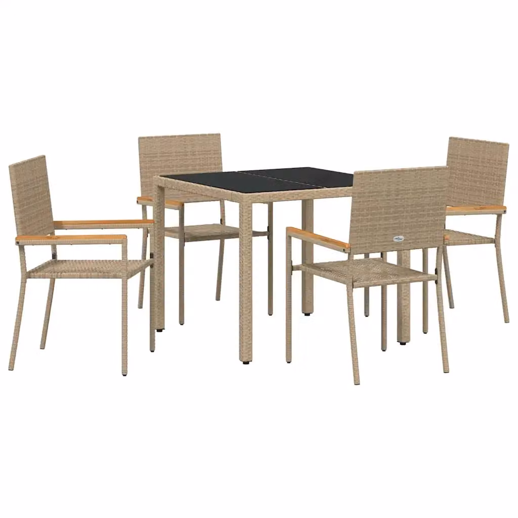 Set da pranzo per giardino e terrazzo vidaXL in polyrattan beige con tavolo in vetro e legno di acacia, 5 pezzi – 2