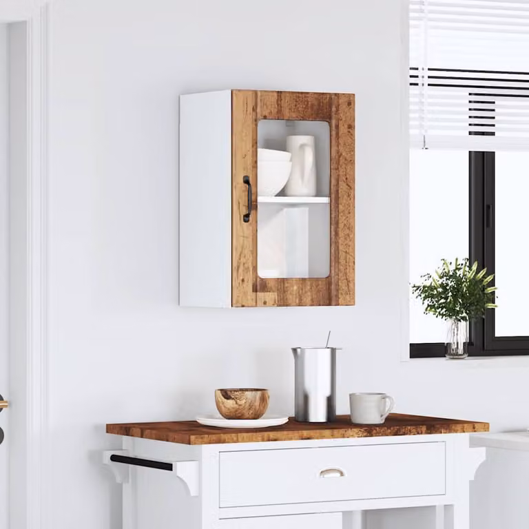 Pensile da cucina moderno vidaXL con ante in vetro e ripiani interni, colore marrone, L: 60 cm, H: 31 cm, P: 40 cm