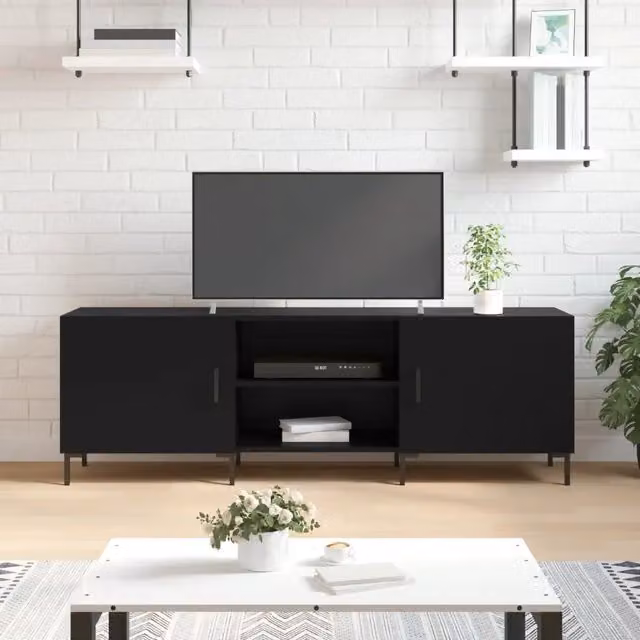 Mobile Porta TV Moderno vidaXL Nero in Legno e Metallo L: 150 cm, P: 30 cm, H: 50 cm – 1