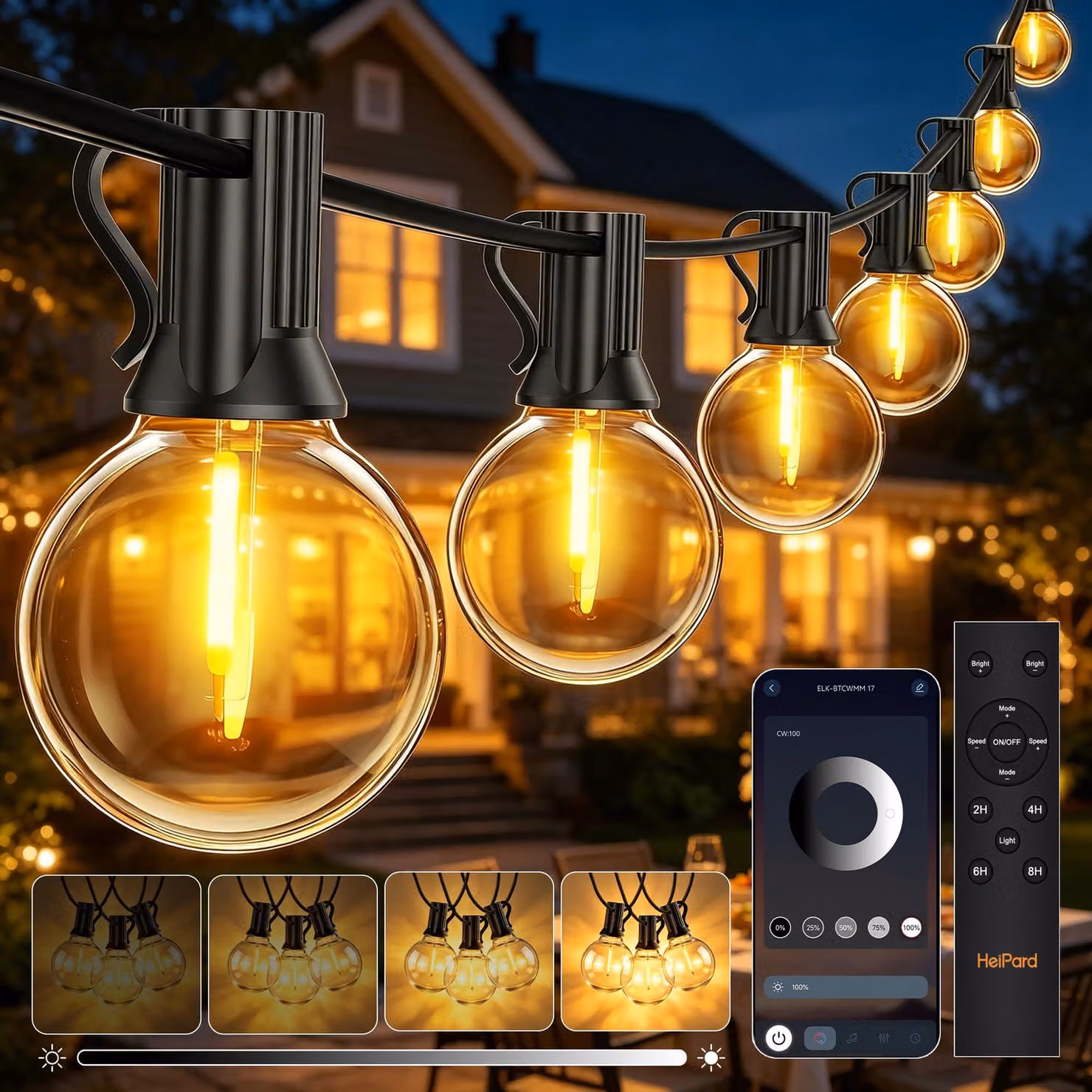 Catena luminosa a LED, 30 metri, 42 lampadine G40, luce bianco caldo, grado di protezione IP44, dimmerabile