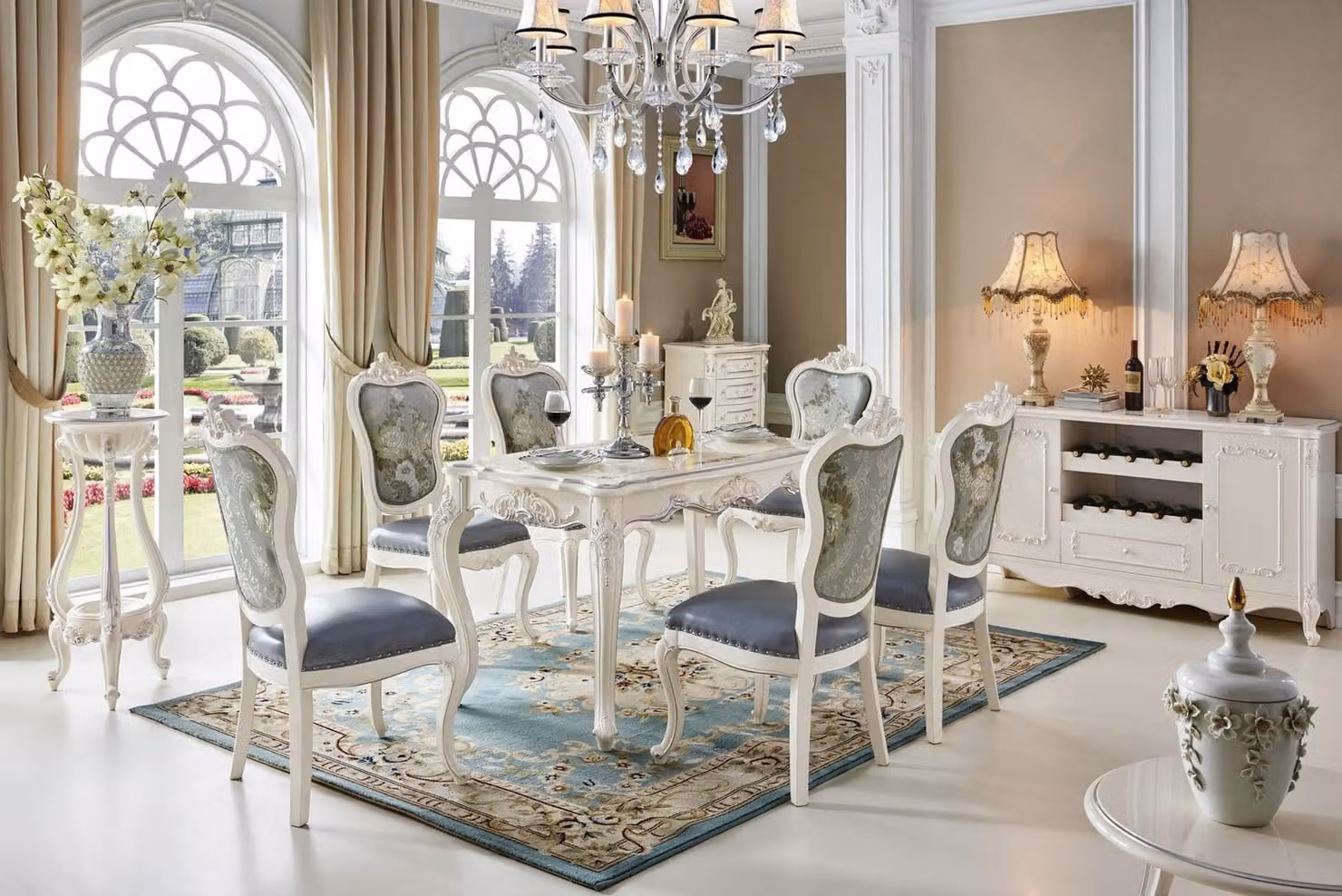 Klassische Stühle Barock 4x Lehnstuhl Garnitur Echtholz Chesterfield Stuhl Sets