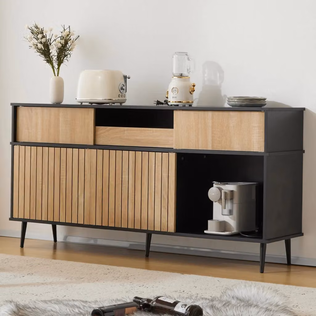 Cassettiera Chicfurn moderna con 4 ante scorrevoli, 1 cassetto e ripiani regolabili per soggiorno o camera da letto, L: 160 cm, P: 40 cm, H: 80 cm – 2