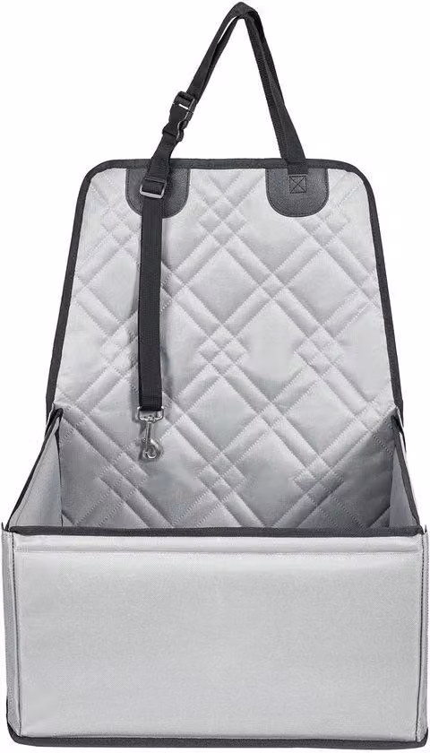 Cuscino per cani da auto, stabile, adatto a cani di piccola taglia fino a 26 kg, con struttura di supporto, cinture di sicurezza, rivestimento imbottito confortevole, colore grigio