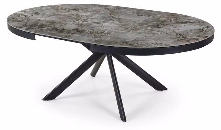 Tavolo da pranzo nero, effetto marmo, struttura in metallo, design moderno