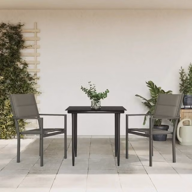 Set da Pranzo da Giardino Moderno vidaXL in Acciaio Verniciato a Polvere e Vetro, Colore Antracite – 1