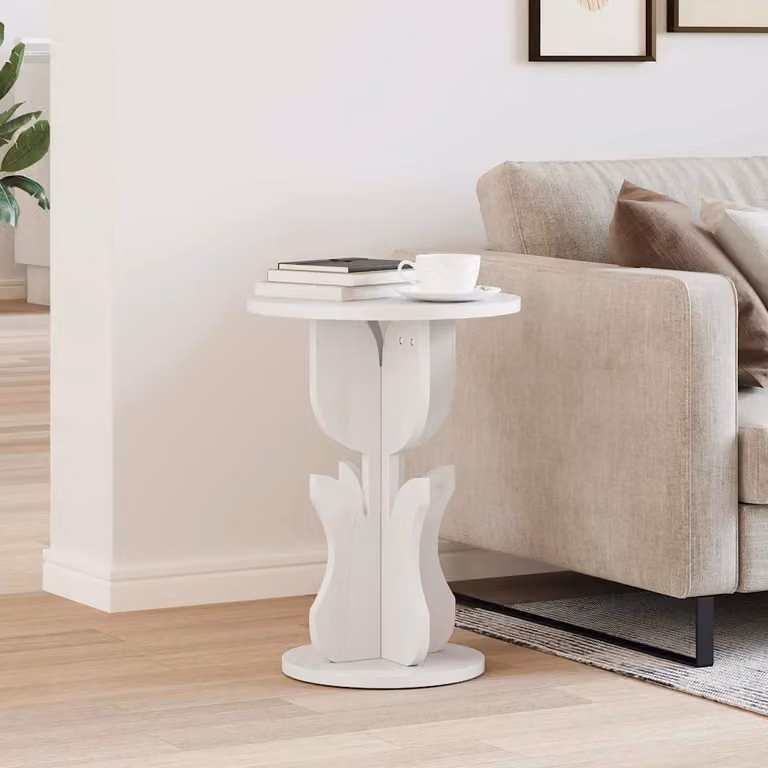vidaXL Tavolino da salotto rotondo in legno di pino bianco stile rustico L/P/H: 39,5 x 39,5 x 53,5 cm