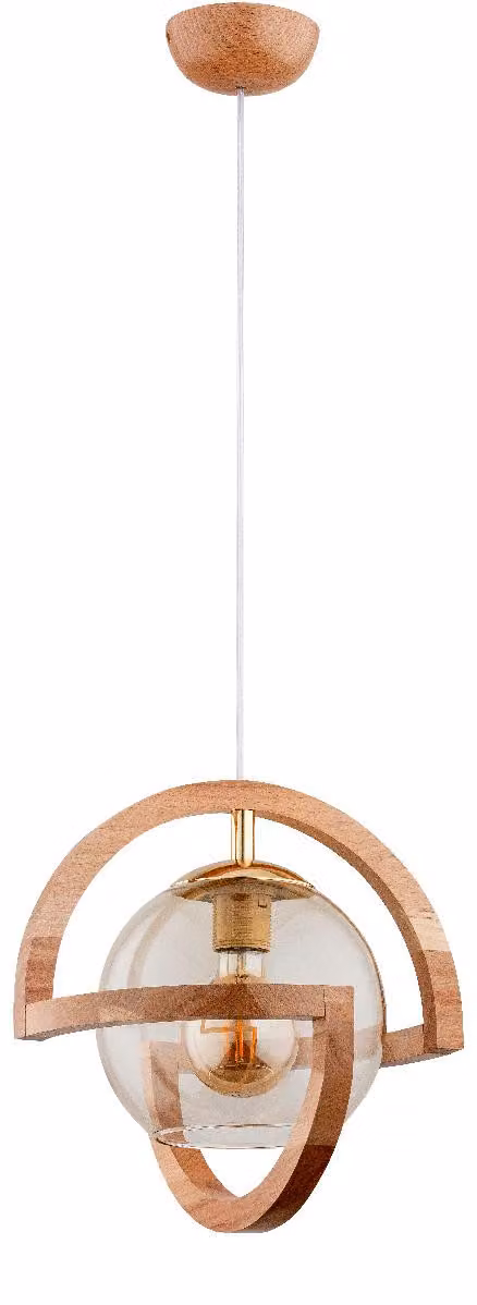 Lampada a sospensione CABRIO in legno chiaro e trasparente, 1xE27x15W, legno, dimensioni: 100x32x32 cm, IP20, Alfa