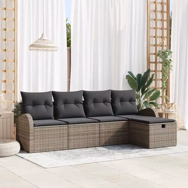 Set di divani con cuscino con archiviazione Grigio polyrattan 3359058