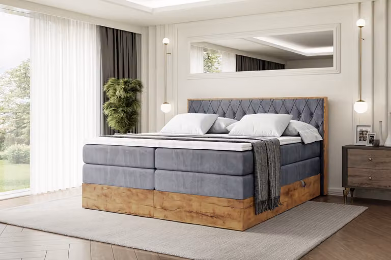 Letto boxspring ALTDECOR con materasso e rete a doghe, topper, letto imbottito con contenitore, letto con spazio contenitivo per materassi H3 e H4, letto matrimoniale, letto boxspring - LOLLI5 KING - 140x200 - Grigio scuro Casablanca