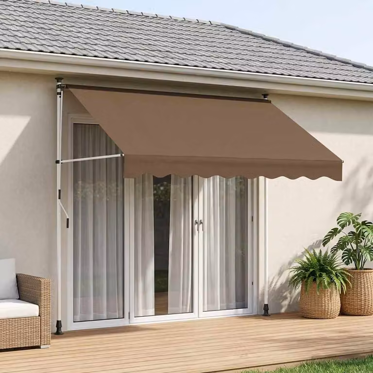 Tenda retrattile manuale vidaXL con bracci pieghevoli in poliestere, colore beige/grigio, L: 350 cm