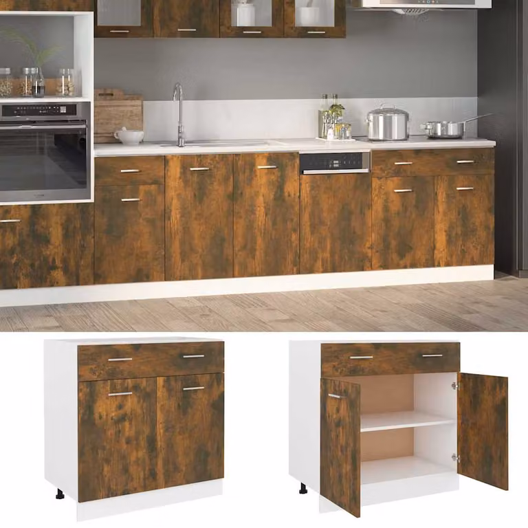 Mobile da cucina con cassetto vidaXL Lyon Rovere Fumo L: 80 cm, P: 46 cm, H: 81,5 cm