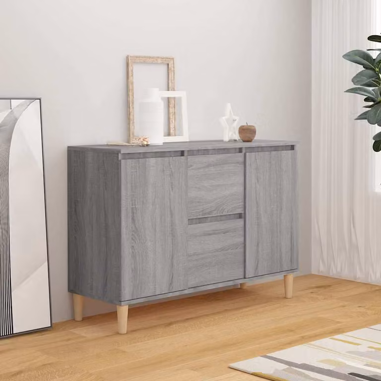 Credenza vidaXL in legno ingegnerizzato Grigio Sonoma e Nero, design minimalista, L 101 x P 35 x H 70 cm