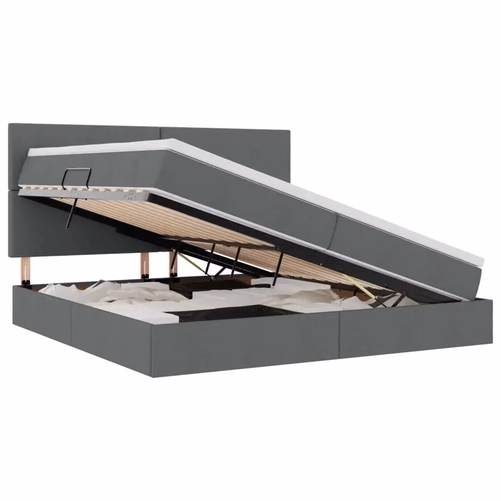 Letto con contenitore vidaXL in tessuto grigio con illuminazione LED e porte USB, L/P: 200 x 200 cm – 2