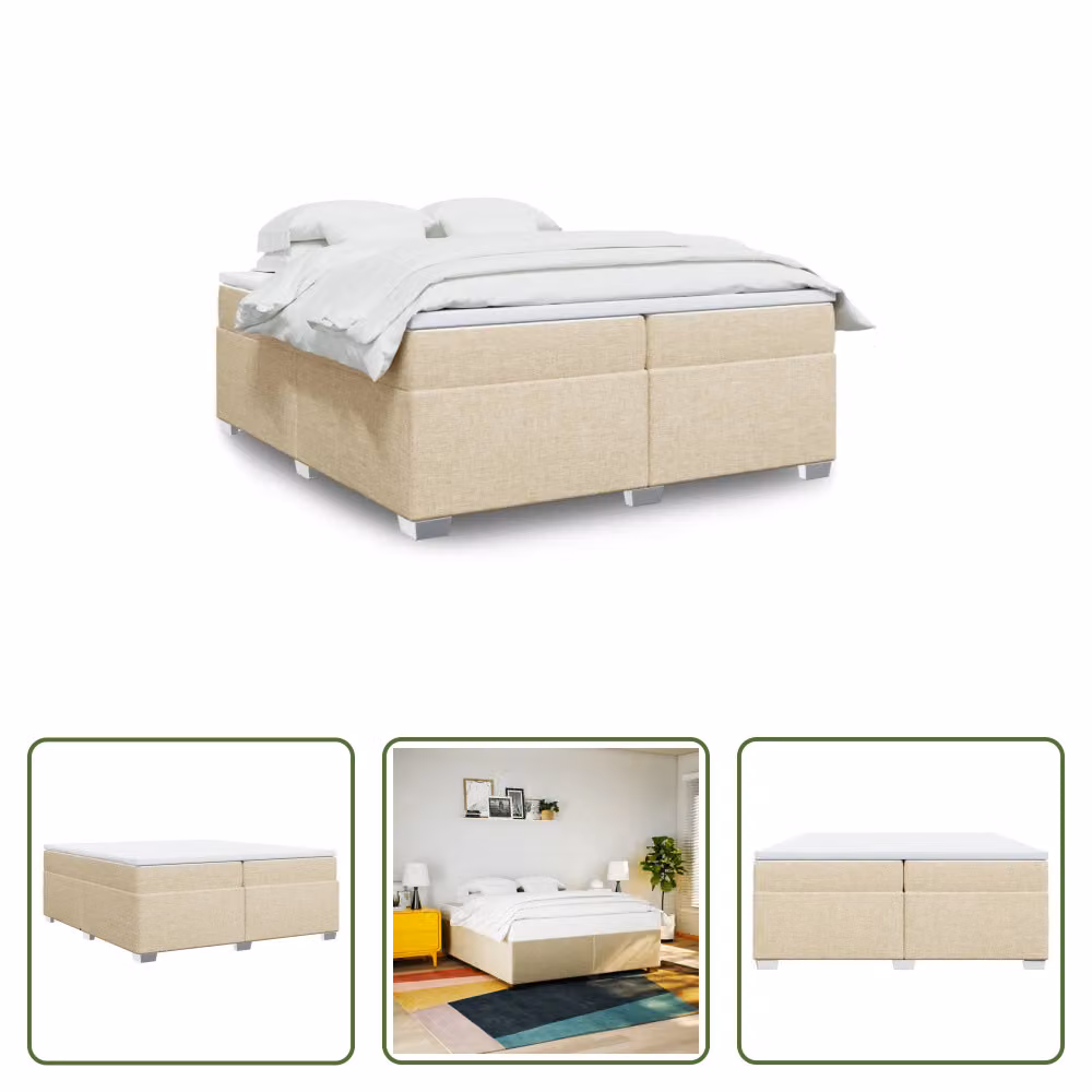 The Living Store Letto a molle con materasso crema 200x200 cm in tessuto