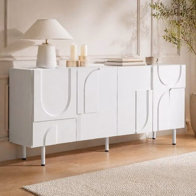 Sideboard geometrico 160x38;5x70 cm in MDF e truciolare; bianco