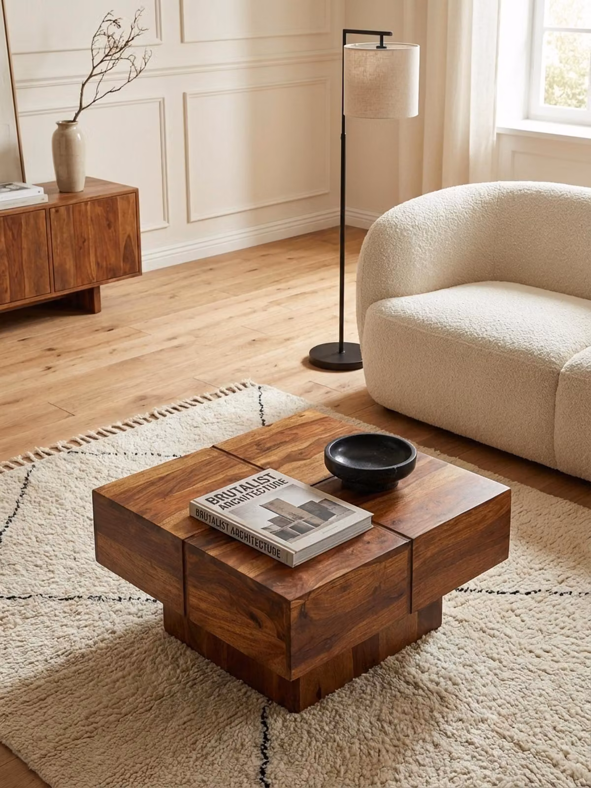 Tavolino da salotto 57,5x57,5x30 cm in legno massello di sheesham Tavolino quadrato, tavolino da salotto di design Tavolino da caffè massiccio, tavolino da salotto moderno