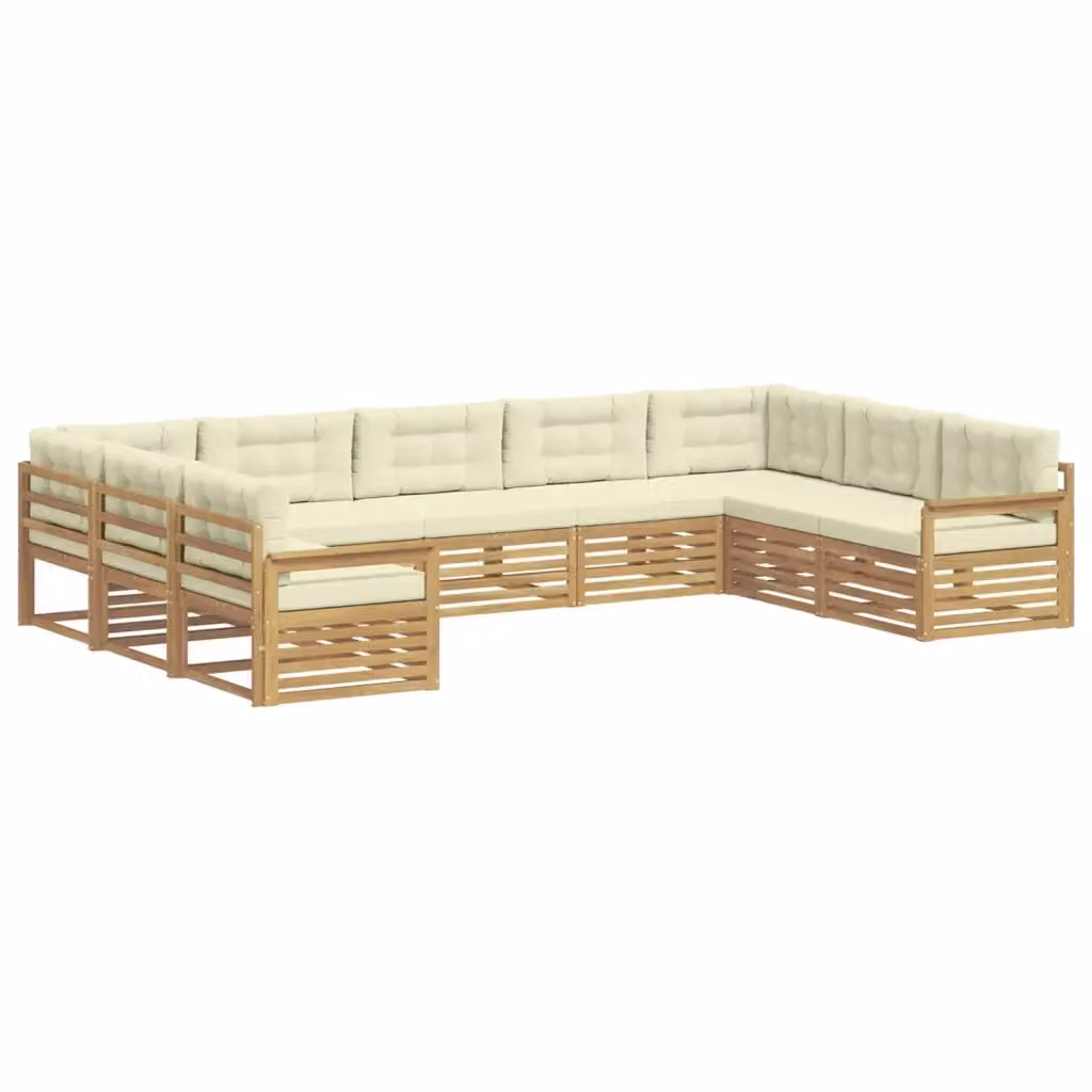 Set di divani da esterno a L vidaXL in legno di acacia con 9 pezzi, Bianco e Beige – 2