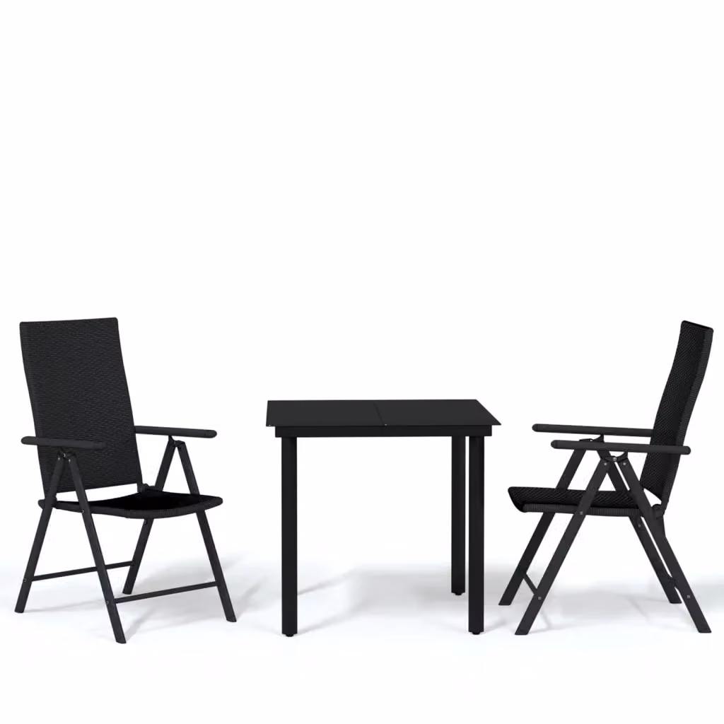 Set da pranzo da giardino vidaXL in metallo e vetro nero 3 pezzi – 2
