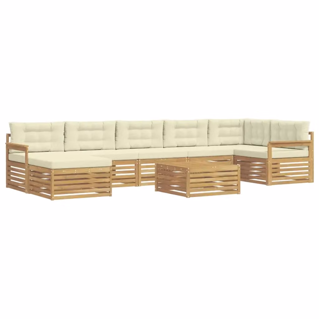 Set di divani da esterno vidaXL a forma di L composto da 8 pezzi in legno di acacia con cuscini inclusi, colore bianco e beige – 2