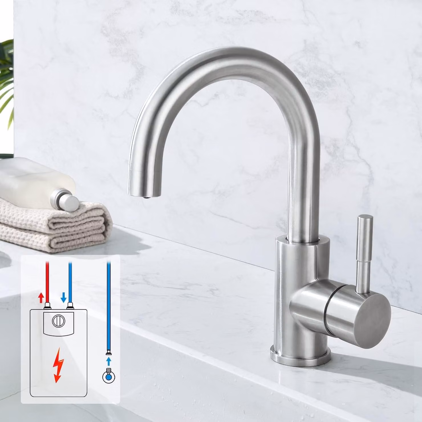 Solidchoice - Rubinetto da cucina e bagno con sistema di fissaggio a pressione e funzione di rotazione a 360°