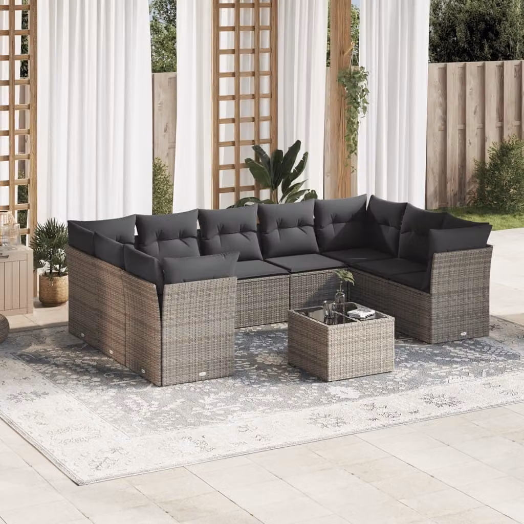 Maison Exclusive - Set da giardino 10 pezzi con cuscini Grigio Poly Rattan