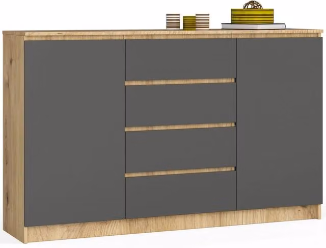 Cassettiera AKORD K160 Quercia Artisan 160 cm 2 ante 4 cassetti inserto frontale Grigio Grafite 160x40x99 cm