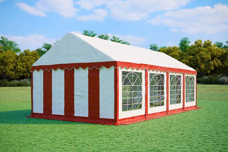 Tenda per eventi 4x8 metri, PVC, modello standard, 500 g/m² - Bicolore (rosso e bianco)