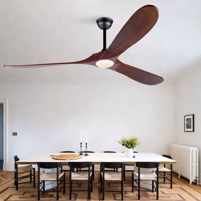 Ventilatore da soffitto con luce LED dimmerabile e telecomando in legno marrone e nero, diametro 177.8 cm – 1