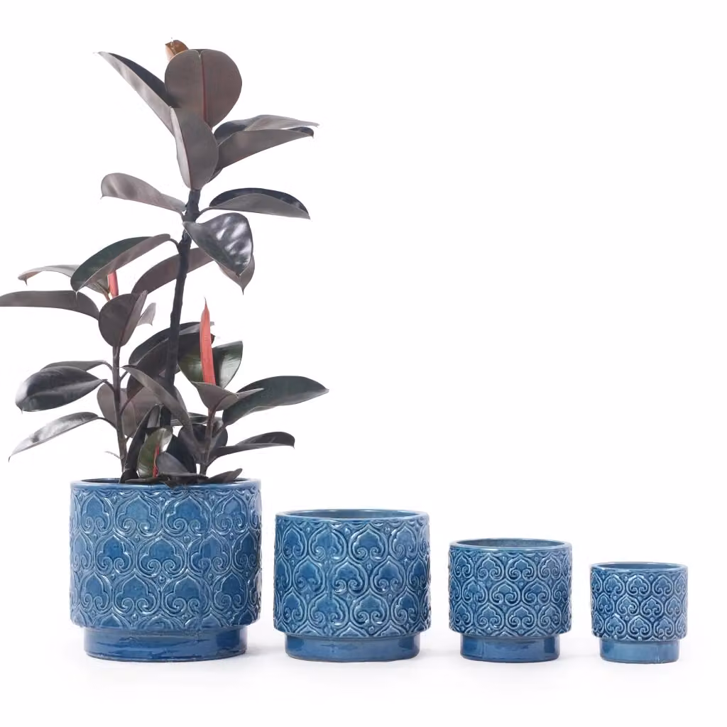 Set di 4 vasi per piante Minimal in ceramica blu lucido per giardino, balcone o interno, H: 38 cm, 35 cm, 31,5 cm, 24 cm, 19 cm – 2