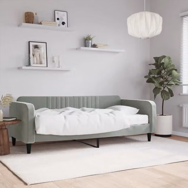 Divano Letto con Materasso-Sofa Letto-Daybed Grigio Chiaro 90x200 cm in Velluto 159114