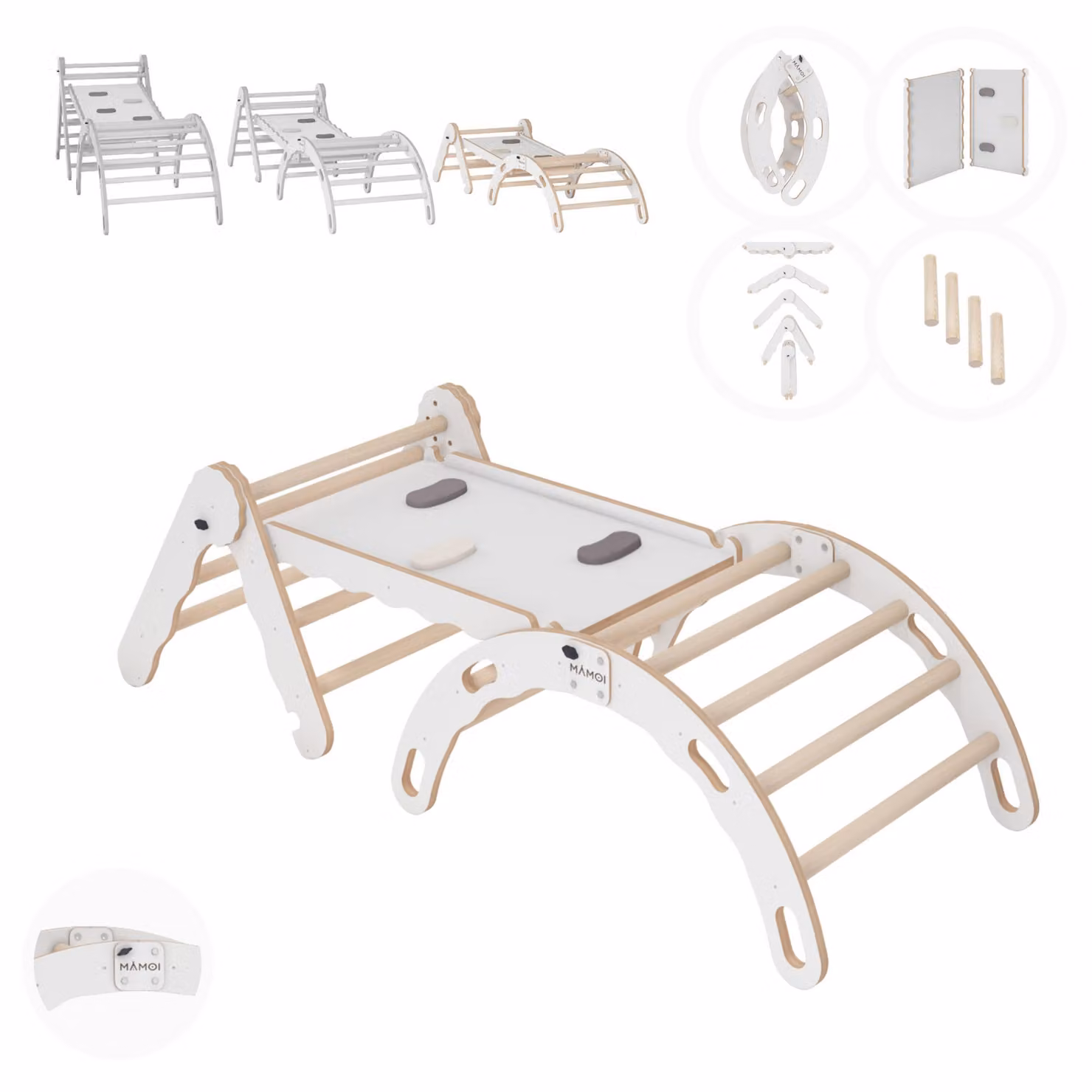 Set di arrampicata per interni, triangolo di arrampicata in legno con scivolo, arco di arrampicata, arrampicata per bambini, altalena arcobaleno con scivolo, arco da gioco in legno