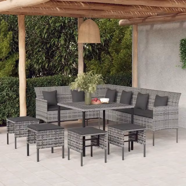 Set da Pranzo da Giardino 6 pz con Cuscini in Polyrattan Grigio 3186651