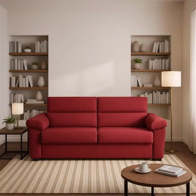 Divano Letto 2 Posti Fisciano DMORA Made in Italy, Sfoderabile, Rosso, L: 205 cm, P: 95 cm