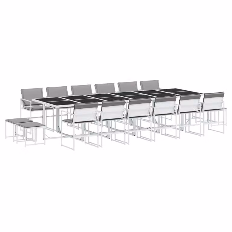 Set da Pranzo da Giardino 17 pz con Cuscini Bianco in Textilene