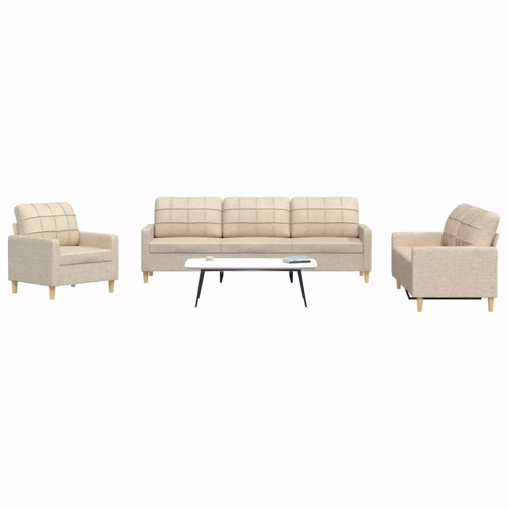 Set di divani 3 pezzi vidaXL in tessuto beige con struttura in metallo per soggiorno