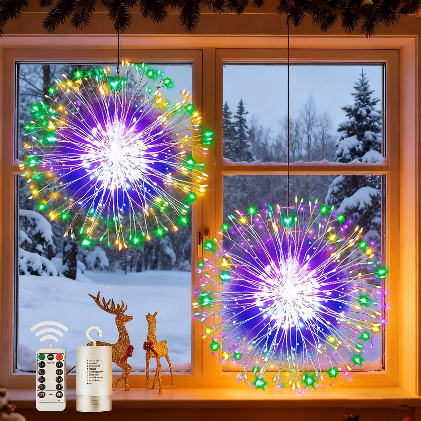 Confezione da 2 catene luminose a LED "Starburst", alimentate a batteria, con telecomando