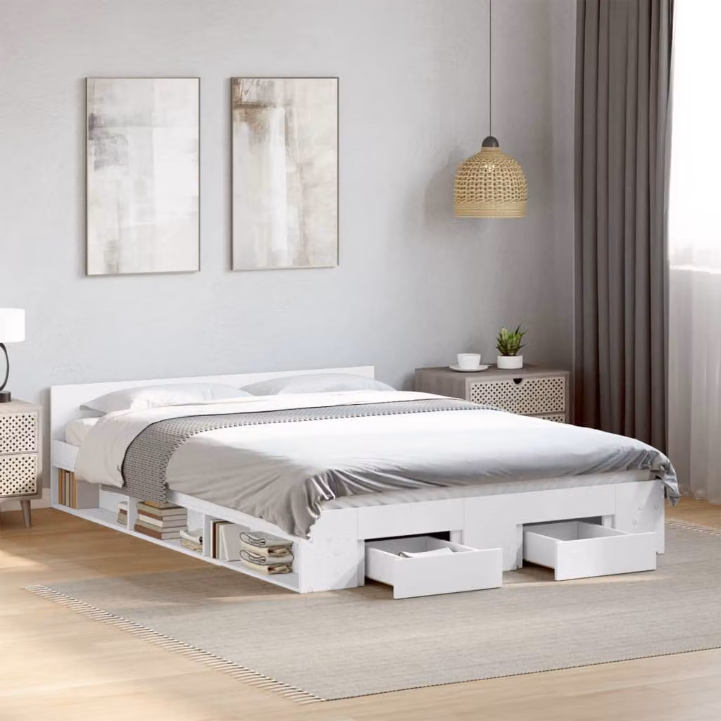 vidaXL Giroletto con Cassetti Bianco in Legno Multistrato 120x200 cm – 1