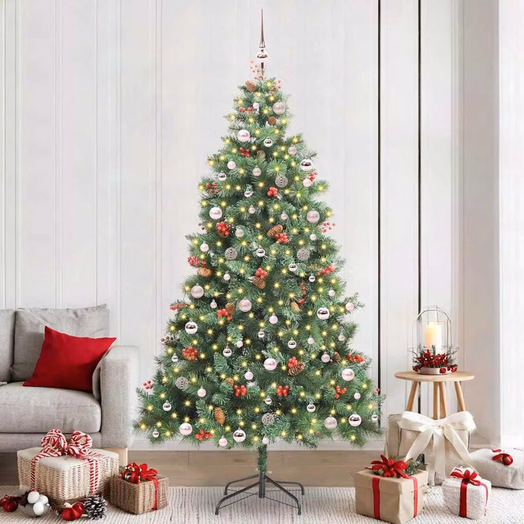 Maison Exclusive - Albero di Natale artificiale con 300 luci a LED, luce bianca calda, realizzato in PVC e metallo