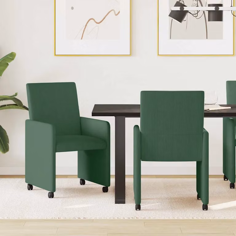 Set di 2 sedie da pranzo vidaXL in velluto a coste con ruote, colore grigio verde, L: 57 cm, P: 66 cm, H: 94 cm
