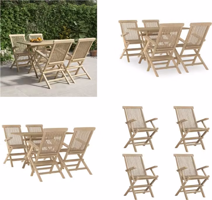 vidaXL Set da pranzo da giardino 5 pezzi in teak massiccio grigio - Set da pranzo da giardino - Set da pranzo da giardino - Set da pranzo da esterno