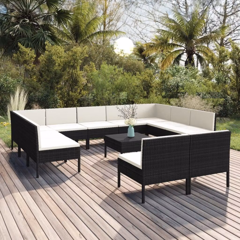Maison Exclusive - Set da giardino 12 pezzi con cuscini in polyrattan nero
